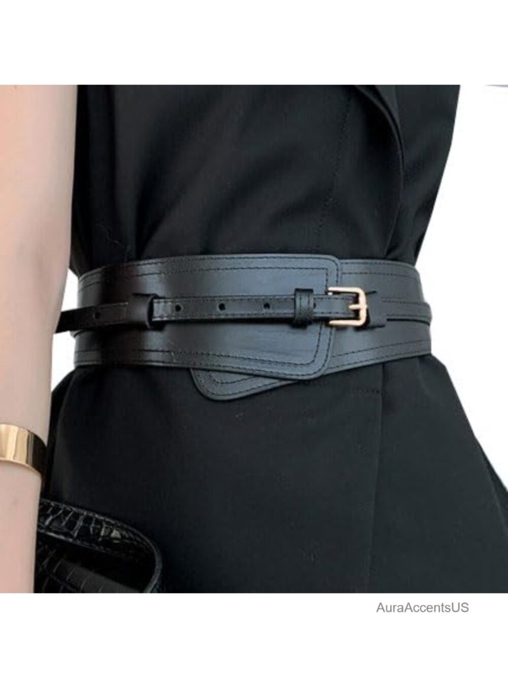 Top Layer Cowhide Leather Wide Belt Needle Buckle Waist Seal Dress